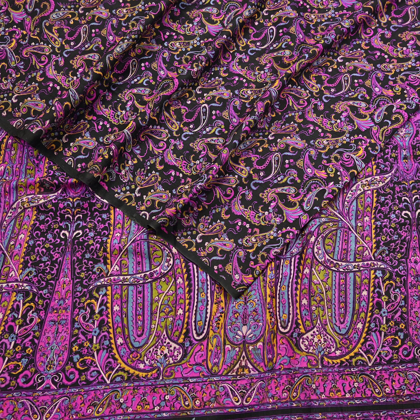 Vintage Sari Black Pure Silk Printed Saree Craft Fabric 5yard Sewing Floral Soft Dress Designing for Crafting Upcycle Quilting