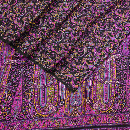 Vintage Sari Black Pure Silk Printed Saree Craft Fabric 5yard Sewing Floral Soft Dress Designing for Crafting Upcycle Quilting