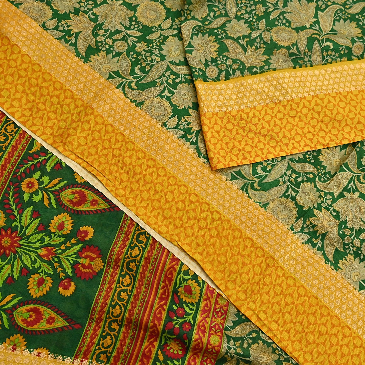 Indian Vintage Green Saree 100% Pure Silk Woven Printed Sari 5yd Craft Fabric  Sewing Soft Dress Designing for Crafting Quilting