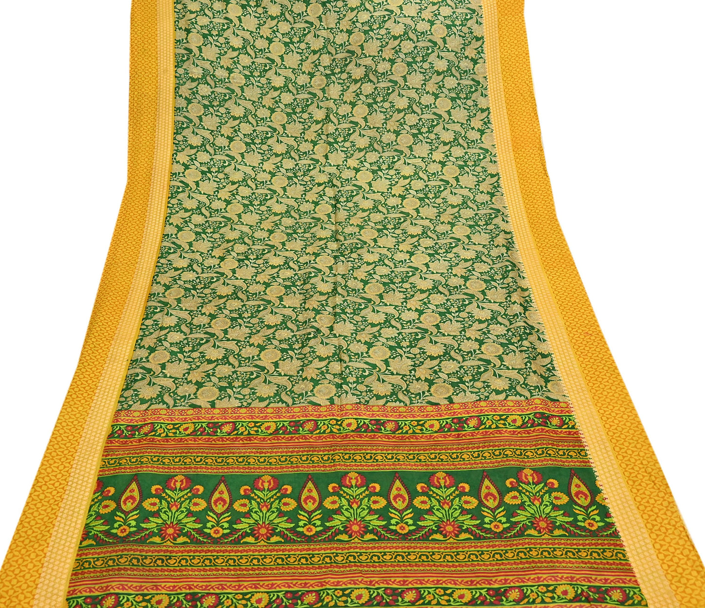 Indian Vintage Green Saree 100% Pure Silk Woven Printed Sari 5yd Craft Fabric  Sewing Soft Dress Designing for Crafting Quilting