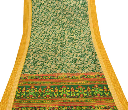 Indian Vintage Green Saree 100% Pure Silk Woven Printed Sari 5yd Craft Fabric  Sewing Soft Dress Designing for Crafting Quilting