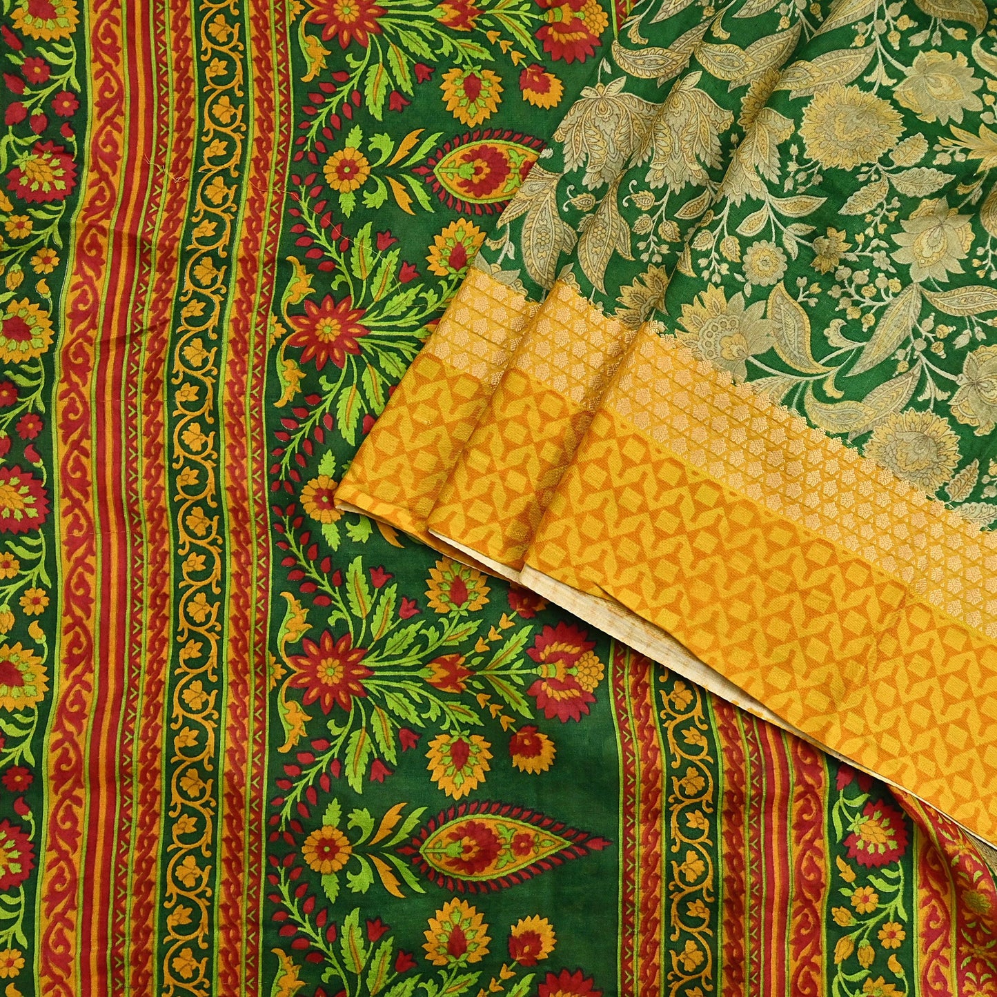 Indian Vintage Green Saree 100% Pure Silk Woven Printed Sari 5yd Craft Fabric  Sewing Soft Dress Designing for Crafting Quilting