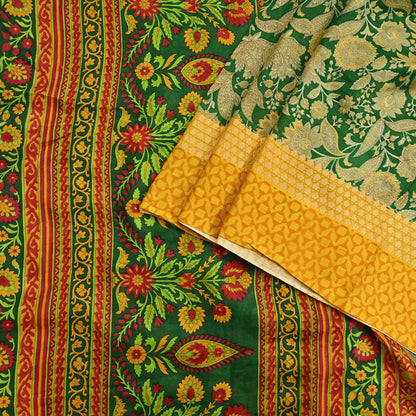 Indian Vintage Green Saree 100% Pure Silk Woven Printed Sari 5yd Craft Fabric  Sewing Soft Dress Designing for Crafting Quilting