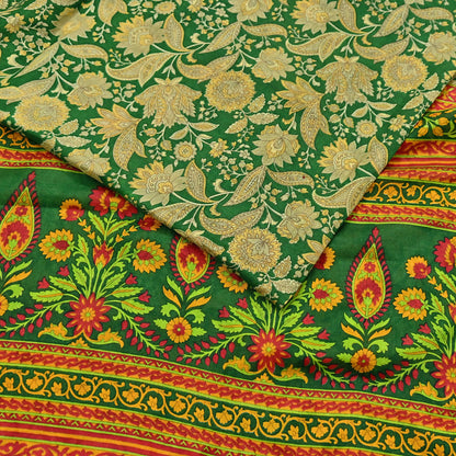 Indian Vintage Green Saree 100% Pure Silk Woven Printed Sari 5yd Craft Fabric  Sewing Soft Dress Designing for Crafting Quilting