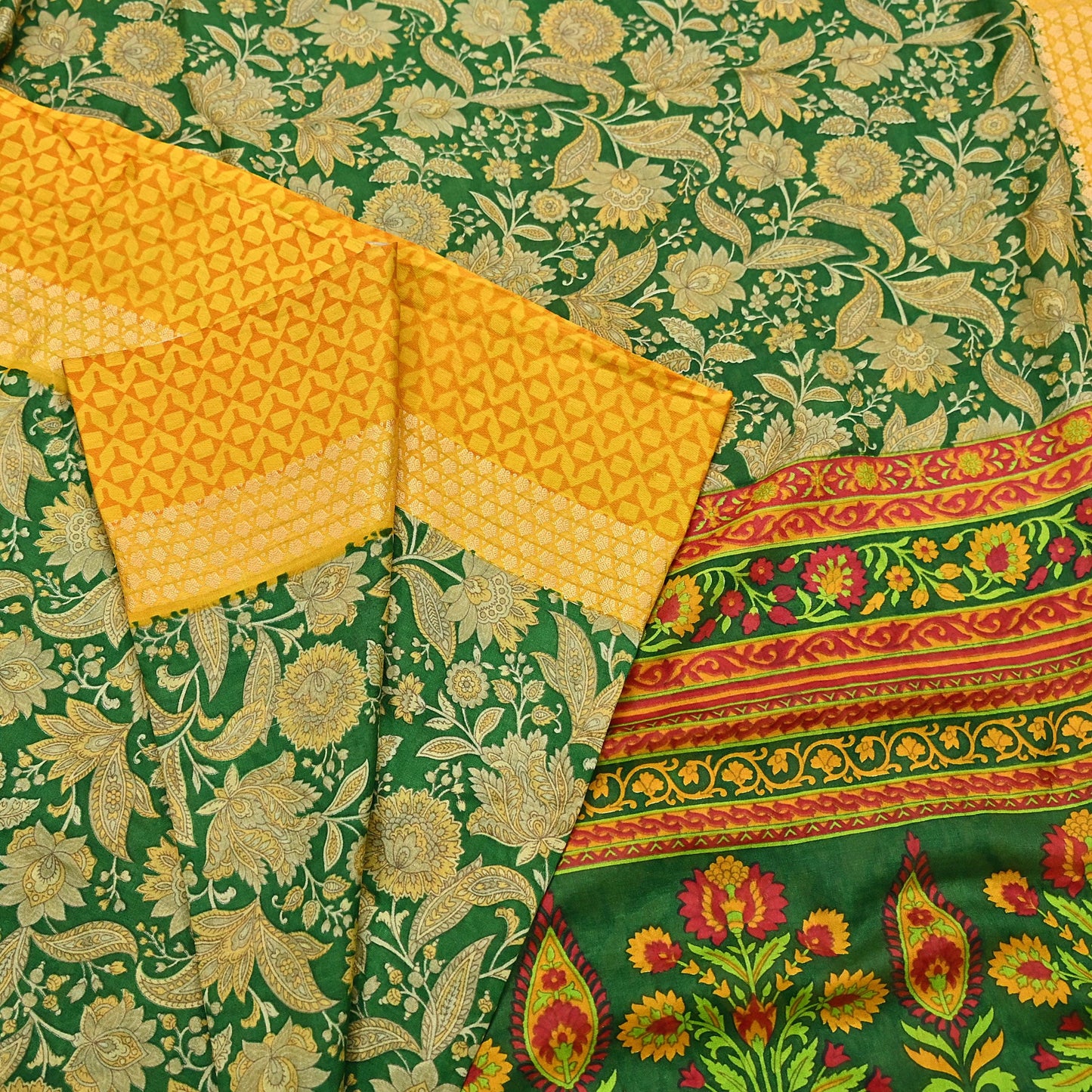 Indian Vintage Green Saree 100% Pure Silk Woven Printed Sari 5yd Craft Fabric  Sewing Soft Dress Designing for Crafting Quilting