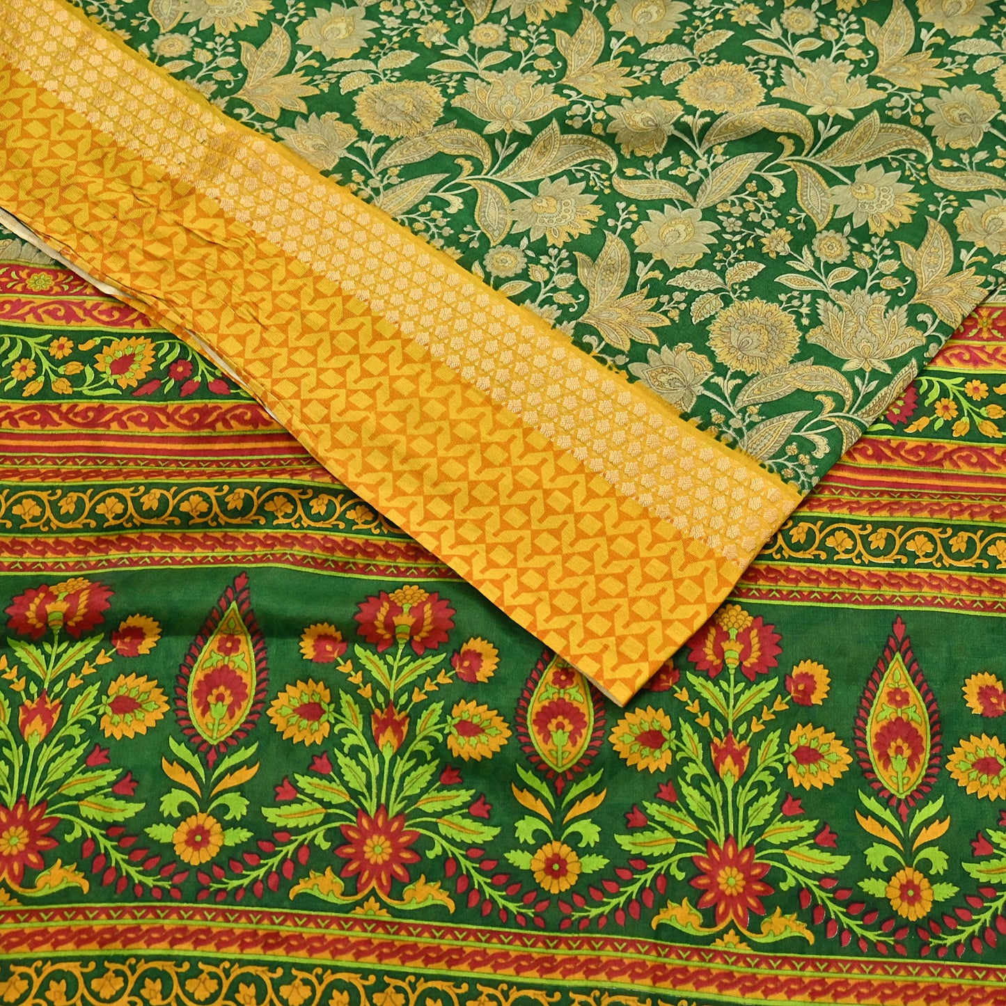 Indian Vintage Green Saree 100% Pure Silk Woven Printed Sari 5yd Craft Fabric  Sewing Soft Dress Designing for Crafting Quilting