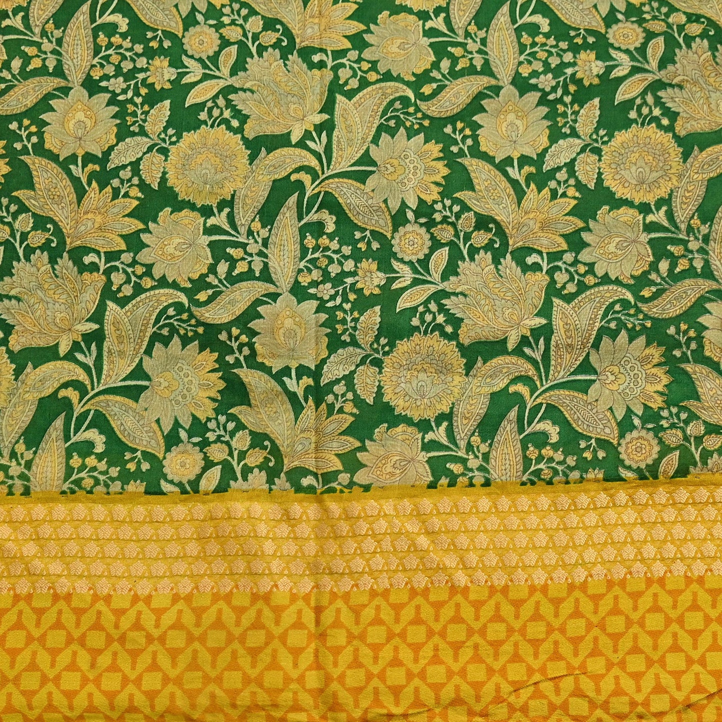 Indian Vintage Green Saree 100% Pure Silk Woven Printed Sari 5yd Craft Fabric  Sewing Soft Dress Designing for Crafting Quilting