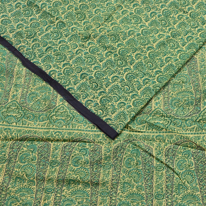 Indian Vintage Beige & Green Saree Pure Silk Printed Sari 6yd Sewing Craft Fabric Dress Making Soft Crafting Quilting Quilting Upcycle