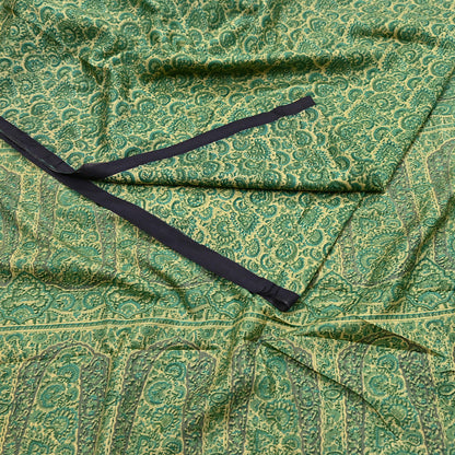 Indian Vintage Beige & Green Saree Pure Silk Printed Sari 6yd Sewing Craft Fabric Dress Making Soft Crafting Quilting Quilting Upcycle