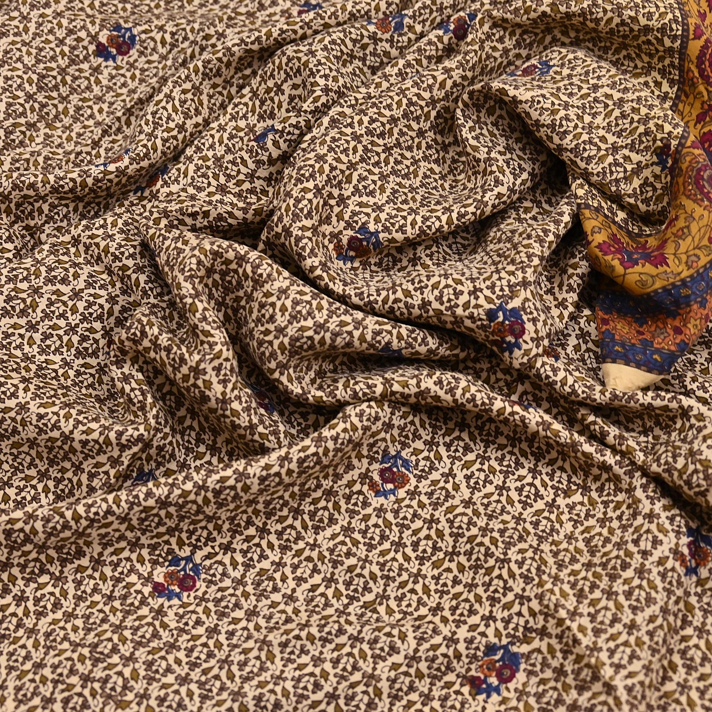 Indian Vintage Sari Beige Pure Silk Printed Saree 5yd Sewing Craft Fabric DressMaking Soft Used Upcycled