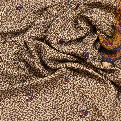 Indian Vintage Sari Beige Pure Silk Printed Saree 5yd Sewing Craft Fabric DressMaking Soft Used Upcycled