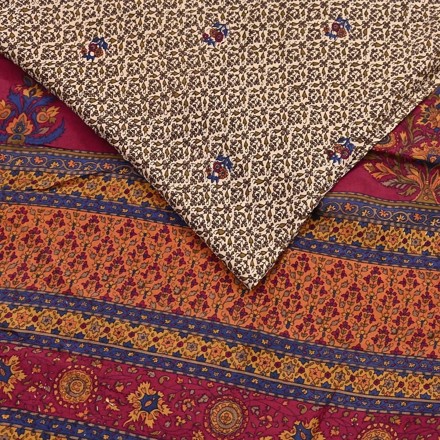 Indian Vintage Sari Beige Pure Silk Printed Saree 5yd Sewing Craft Fabric DressMaking Soft Used Upcycled