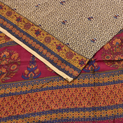 Indian Vintage Sari Beige Pure Silk Printed Saree 5yd Sewing Craft Fabric DressMaking Soft Used Upcycled