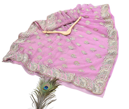 Indian Pre-owned Sari Pink Net/Mesh Hand Embroidered Anamika Khanna Designer Sarees Ethnic 6Yd Sewing  Zardozi/Dabka Zari Wedding Sarees