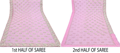 Indian Pre-owned Sari Pink Net/Mesh Hand Embroidered Anamika Khanna Designer Sarees Ethnic 6Yd Sewing  Zardozi/Dabka Zari Wedding Sarees