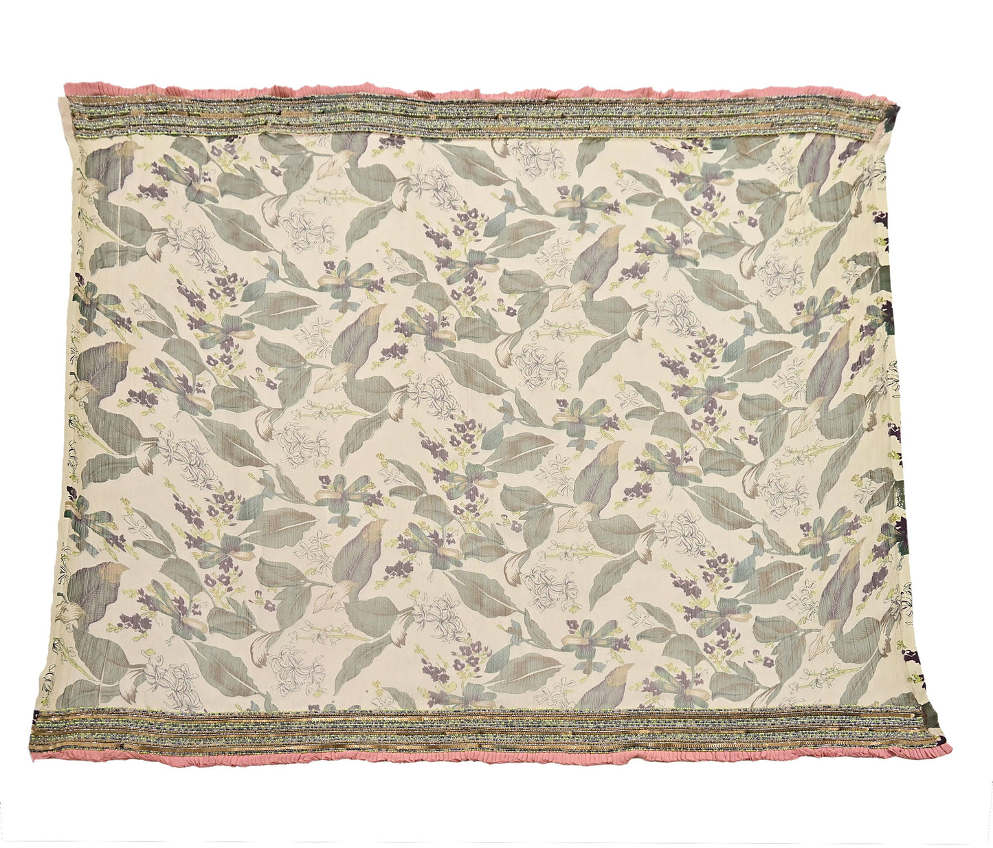 Indian Pre-owned Sari Green & Ivory Pure Georgette Silk Hand Embroidered Anamika Khanna Designer Sarees Ethnic 6Yd Sewing  Wedding Sarees