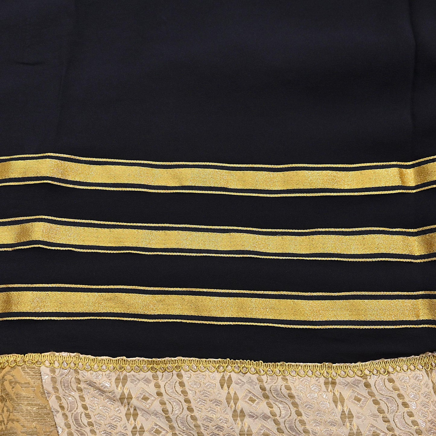 Indian Pre-owned Heavy Sari Black Pure Crepe Silk Hand Embroidered Sarees Designer Abu Jani 5Yd Sewing Ethnic Sarees