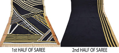Indian Pre-owned Heavy Sari Black Pure Crepe Silk Hand Embroidered Sarees Designer Abu Jani 5Yd Sewing Ethnic Sarees
