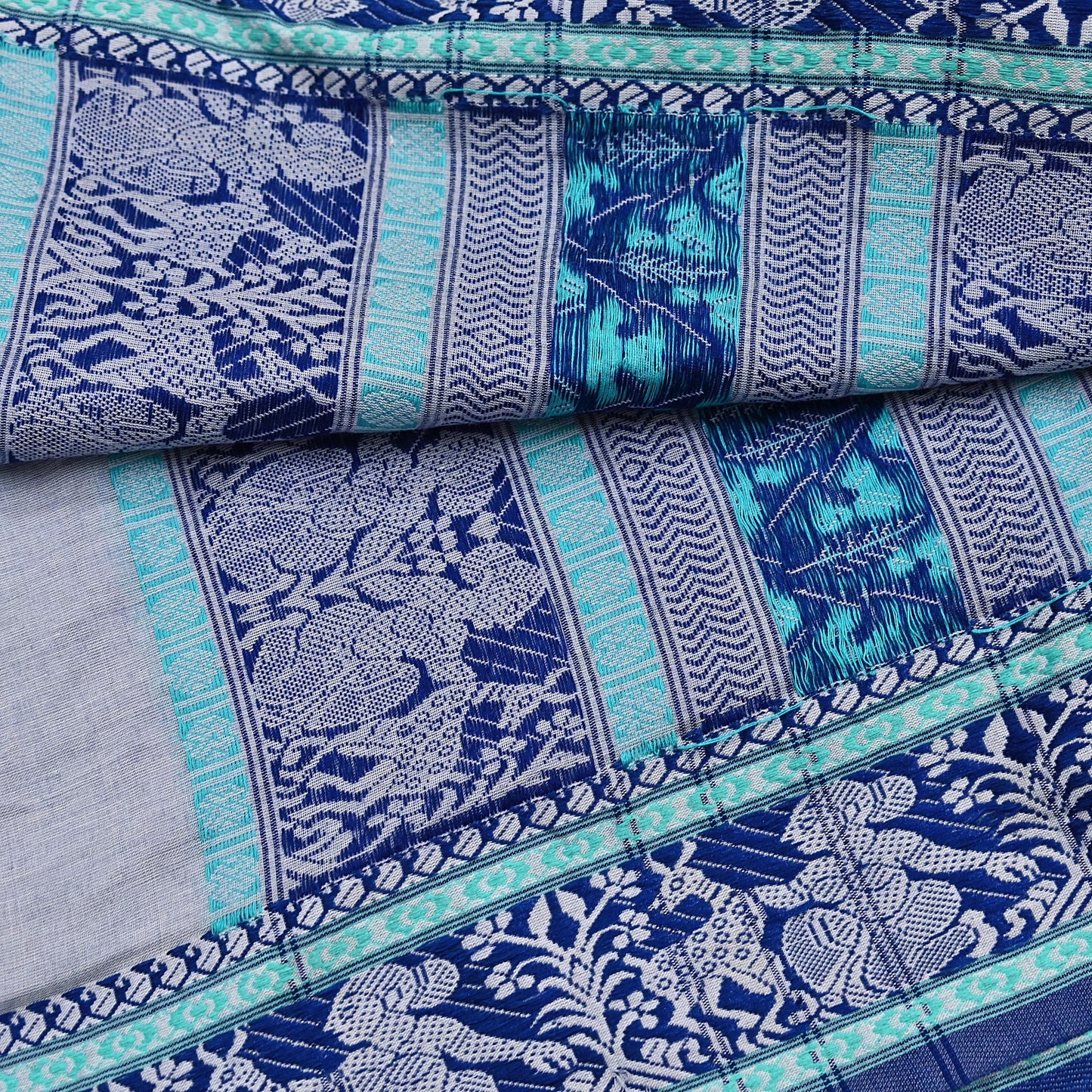 Indian Vintage Dupatta Gray Long Stole Hand Woven Baluchari Pure Cotton Scarves Veil Soft Fringes
