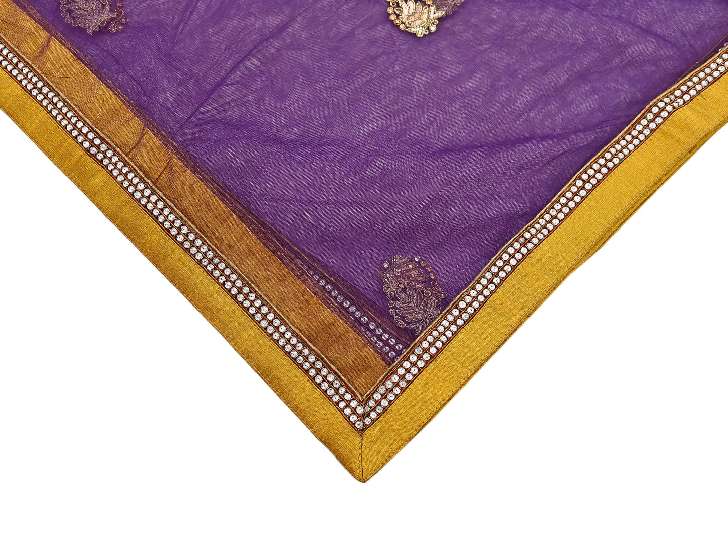 Indian Vintage Heavy Purple Dupatta Net Mesh Long Stole Hand Embroidered Scarves Golden Zardozi Zari Sequins Hijab Veil wrap Boho