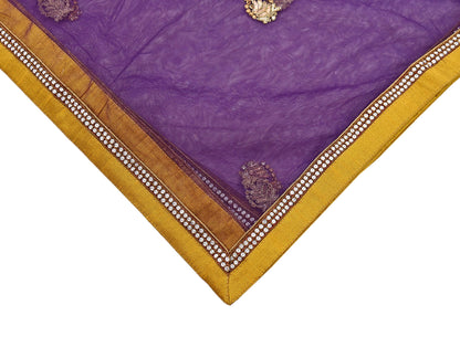 Indian Vintage Heavy Purple Dupatta Net Mesh Long Stole Hand Embroidered Scarves Golden Zardozi Zari Sequins Hijab Veil wrap Boho