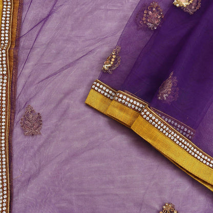 Indian Vintage Heavy Purple Dupatta Net Mesh Long Stole Hand Embroidered Scarves Golden Zardozi Zari Sequins Hijab Veil wrap Boho