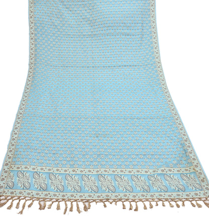 Indian Vintage Blue Dupatta Long Stole Woven Cotton Scarves Veil Soft Floral Design Wrap Boho Upcycle For Designing