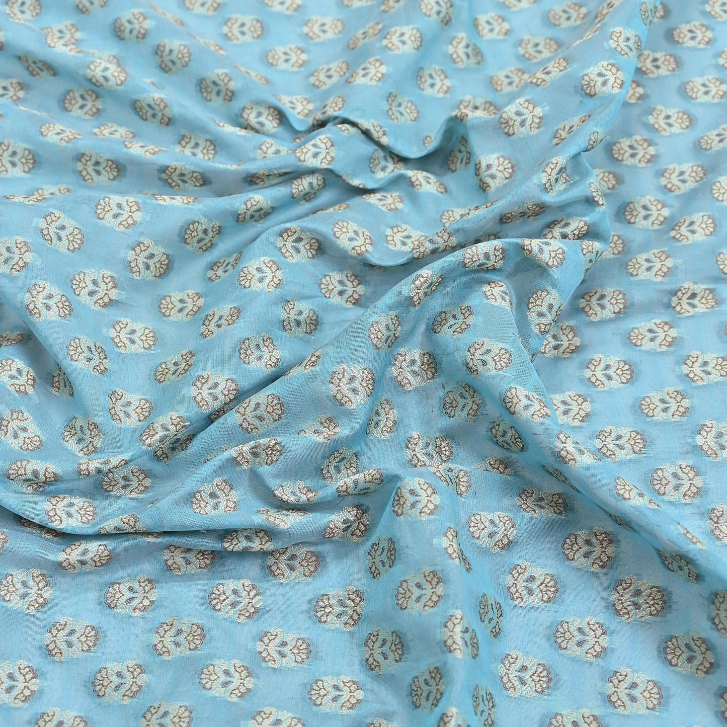 Indian Vintage Blue Dupatta Long Stole Woven Cotton Scarves Veil Soft Floral Design Wrap Boho Upcycle For Designing