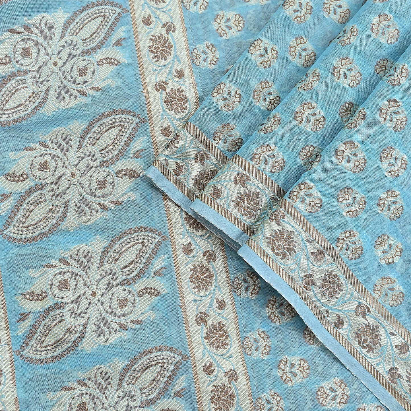 Indian Vintage Blue Dupatta Long Stole Woven Cotton Scarves Veil Soft Floral Design Wrap Boho Upcycle For Designing