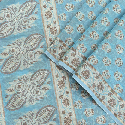 Indian Vintage Blue Dupatta Long Stole Woven Cotton Scarves Veil Soft Floral Design Wrap Boho Upcycle For Designing
