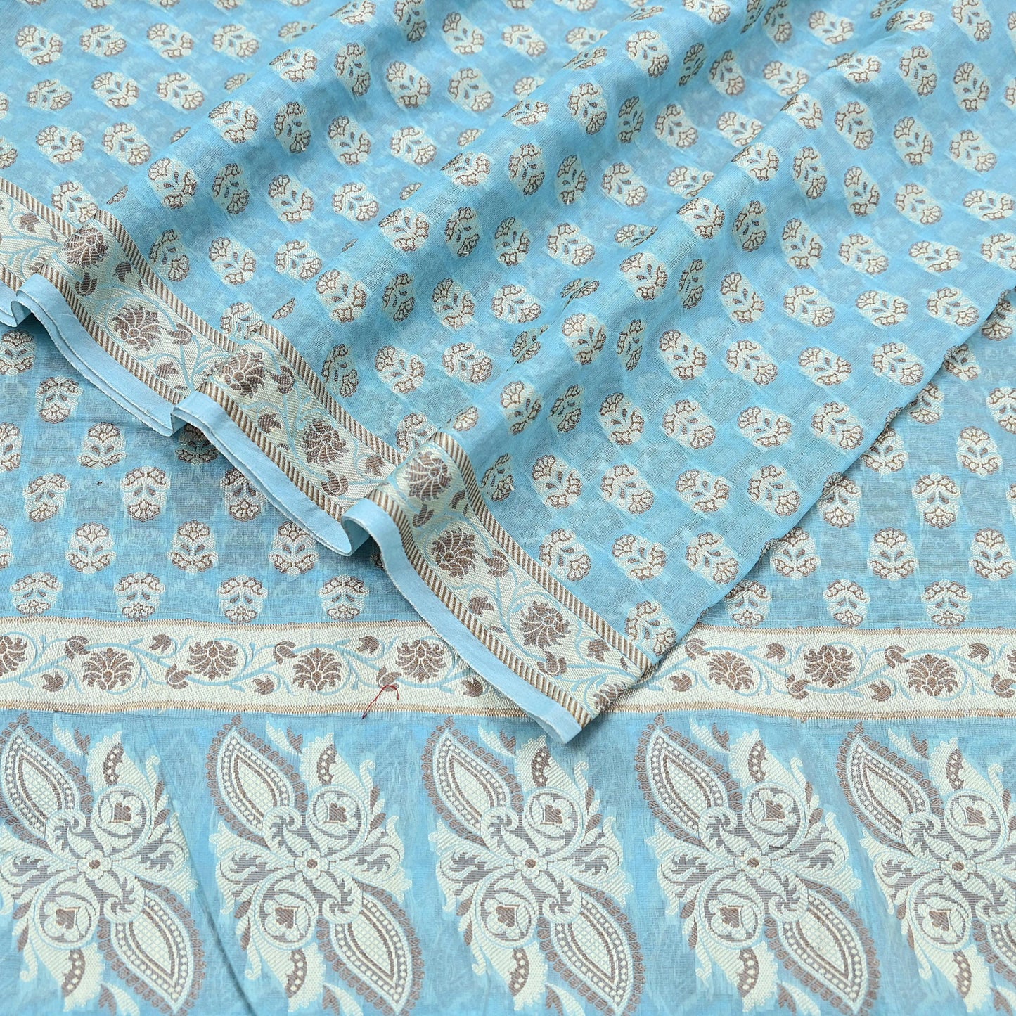Indian Vintage Blue Dupatta Long Stole Woven Cotton Scarves Veil Soft Floral Design Wrap Boho Upcycle For Designing