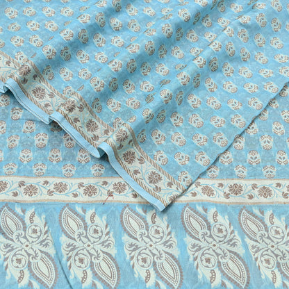 Indian Vintage Blue Dupatta Long Stole Woven Cotton Scarves Veil Soft Floral Design Wrap Boho Upcycle For Designing