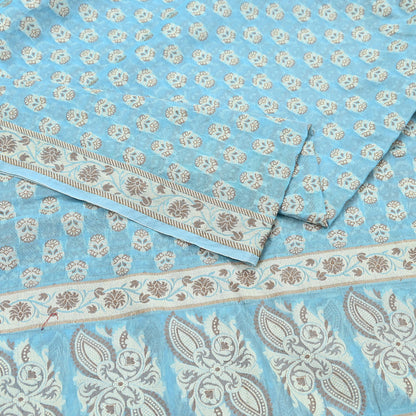 Indian Vintage Blue Dupatta Long Stole Woven Cotton Scarves Veil Soft Floral Design Wrap Boho Upcycle For Designing