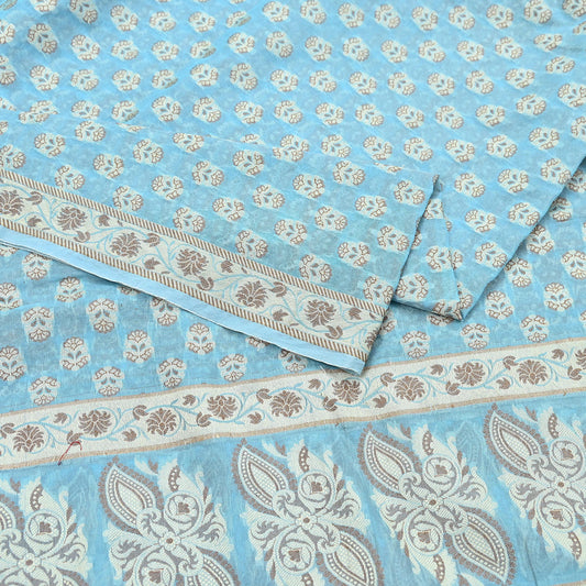 Indian Vintage Blue Dupatta Long Stole Woven Cotton Scarves Veil Soft Floral Design Wrap Boho Upcycle For Designing