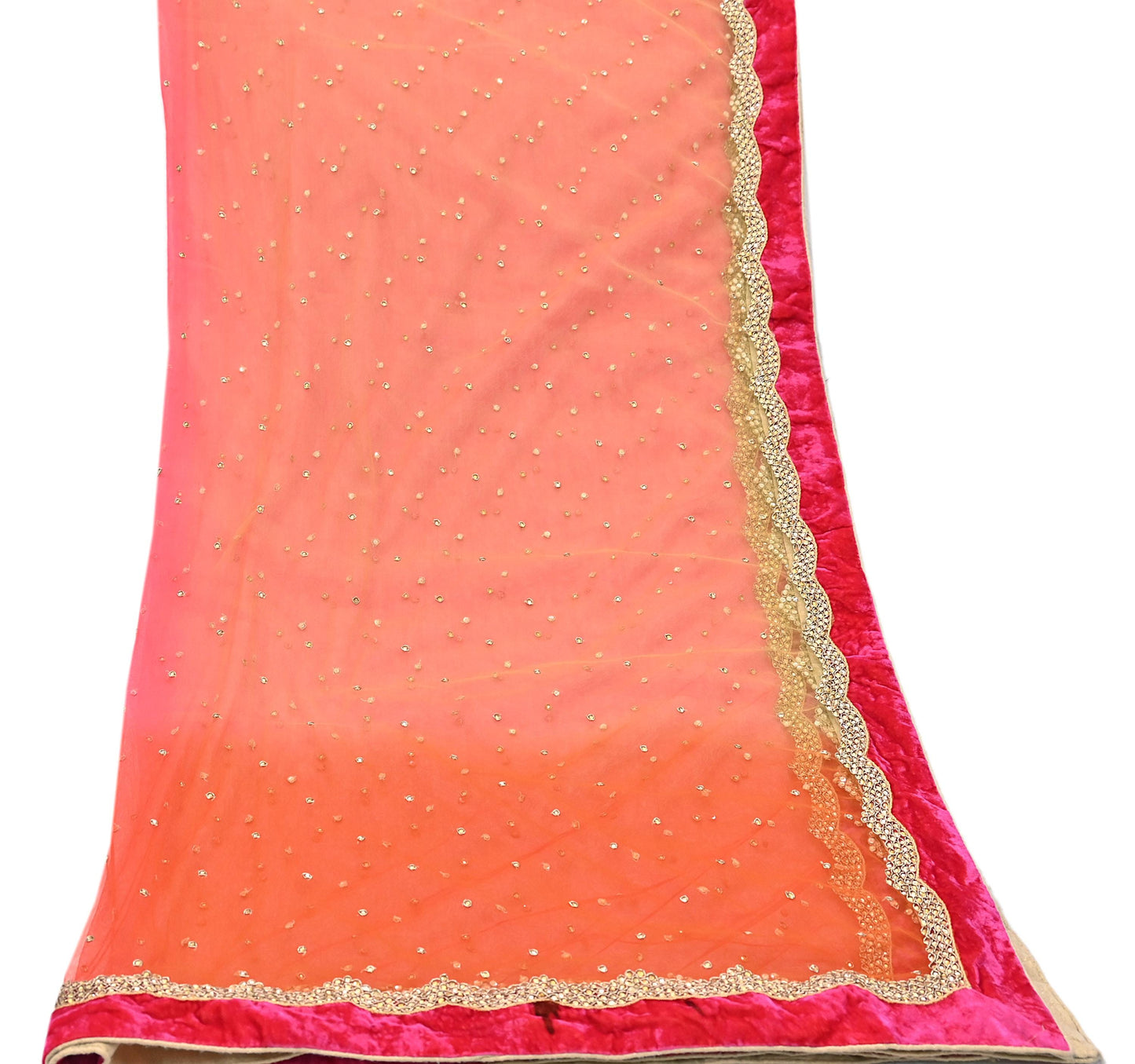Indian Vintage Heavy Multi Dupatta Net Mesh Long Stole Hand Embroidered Scarf Golden Zardozi Zari Glass Beaded Stole
