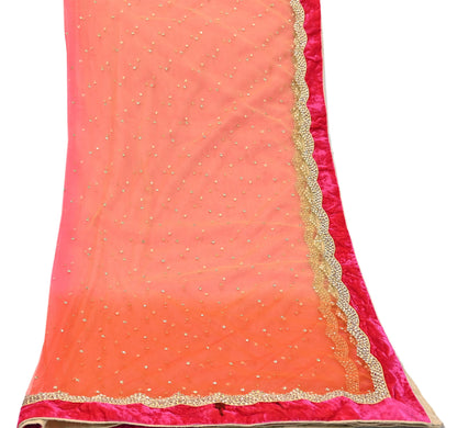 Indian Vintage Heavy Multi Dupatta Net Mesh Long Stole Hand Embroidered Scarf Golden Zardozi Zari Glass Beaded Stole