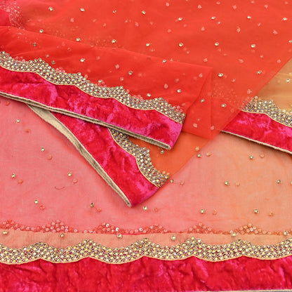 Indian Vintage Heavy Multi Dupatta Net Mesh Long Stole Hand Embroidered Scarf Golden Zardozi Zari Glass Beaded Stole