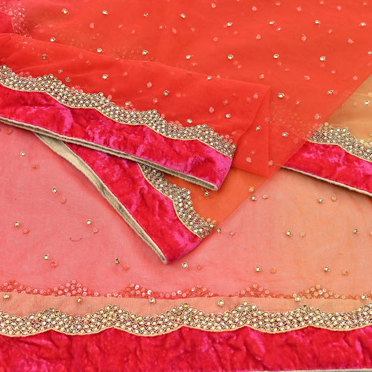 Indian Vintage Heavy Multi Dupatta Net Mesh Long Stole Hand Embroidered Scarf Golden Zardozi Zari Glass Beaded Stole