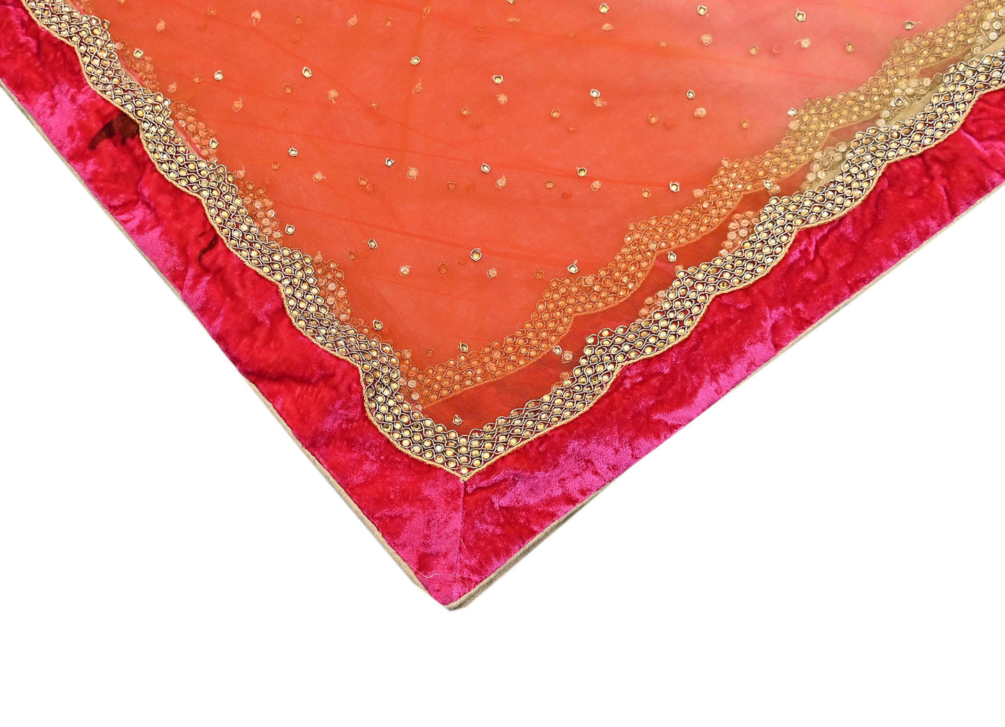 Indian Vintage Heavy Multi Dupatta Net Mesh Long Stole Hand Embroidered Scarf Golden Zardozi Zari Glass Beaded Stole