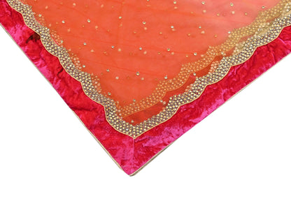 Indian Vintage Heavy Multi Dupatta Net Mesh Long Stole Hand Embroidered Scarf Golden Zardozi Zari Glass Beaded Stole