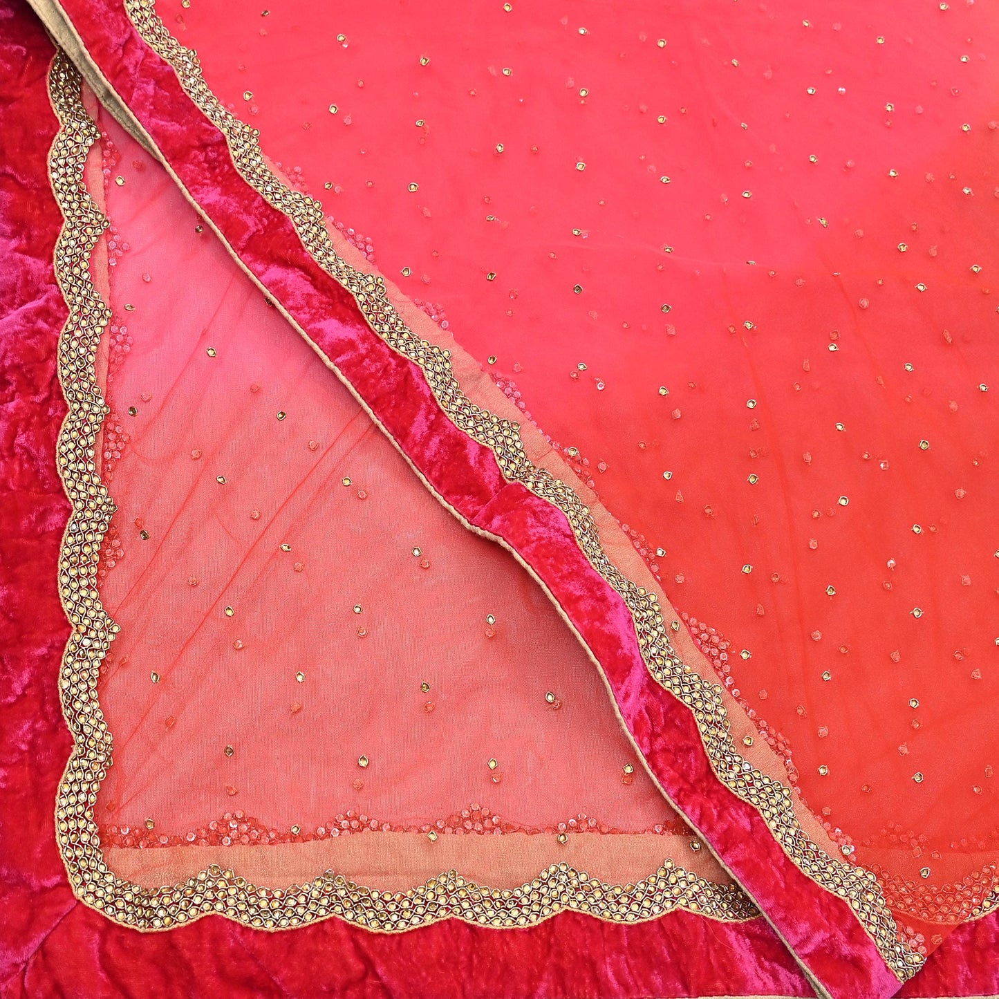 Indian Vintage Heavy Multi Dupatta Net Mesh Long Stole Hand Embroidered Scarf Golden Zardozi Zari Glass Beaded Stole