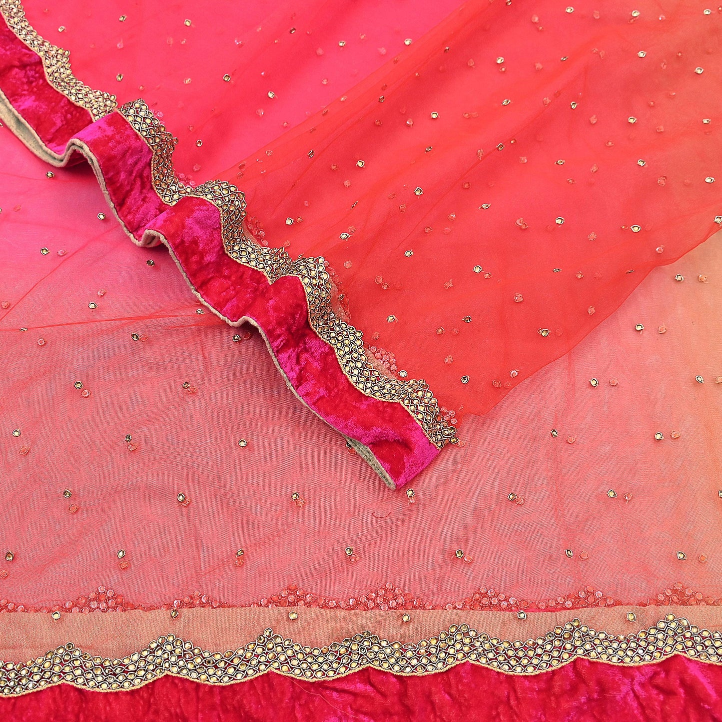 Indian Vintage Heavy Multi Dupatta Net Mesh Long Stole Hand Embroidered Scarf Golden Zardozi Zari Glass Beaded Stole
