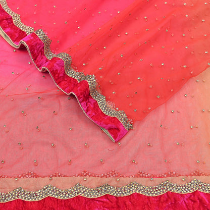 Indian Vintage Heavy Multi Dupatta Net Mesh Long Stole Hand Embroidered Scarf Golden Zardozi Zari Glass Beaded Stole