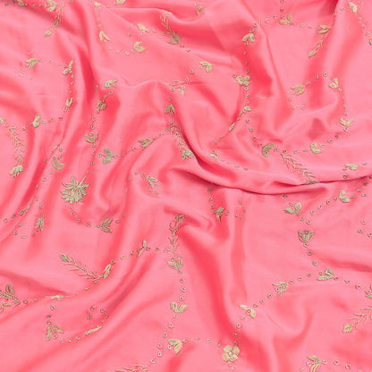 Indian Vintage Heavy Wedding Pink Dupatta Pure Satin Silk Long Stole Hand Embroidered Scarves Golden Zardozi Bridal Veil