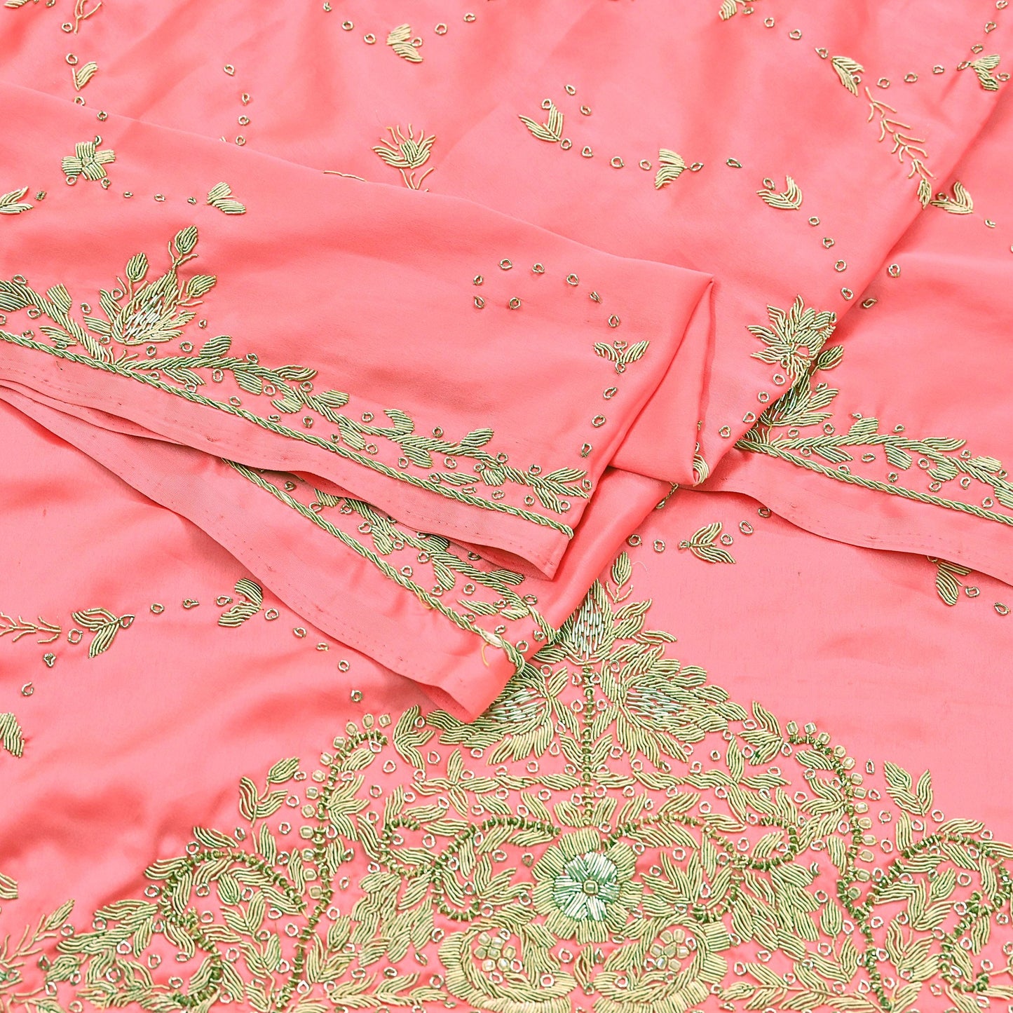Indian Vintage Heavy Wedding Pink Dupatta Pure Satin Silk Long Stole Hand Embroidered Scarves Golden Zardozi Bridal Veil