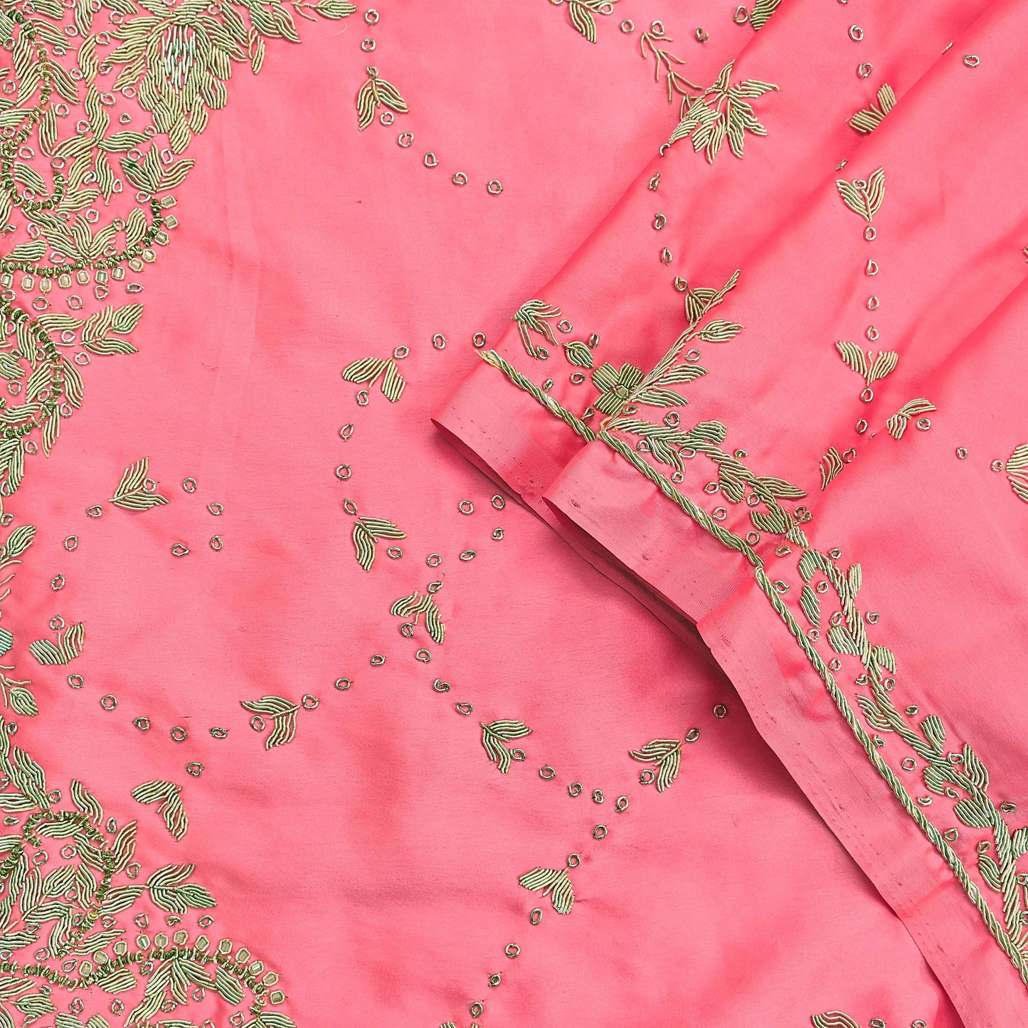 Indian Vintage Heavy Wedding Pink Dupatta Pure Satin Silk Long Stole Hand Embroidered Scarves Golden Zardozi Bridal Veil