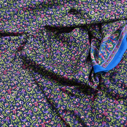 Indian Vintage Blue Sarees Pure Cotton Block Printed Sari 5yd Sewing Craft Fabric DressMaking Soft Crafting Quilting Upcycle