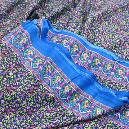 Indian Vintage Blue Sarees Pure Cotton Block Printed Sari 5yd Sewing Craft Fabric DressMaking Soft Crafting Quilting Upcycle