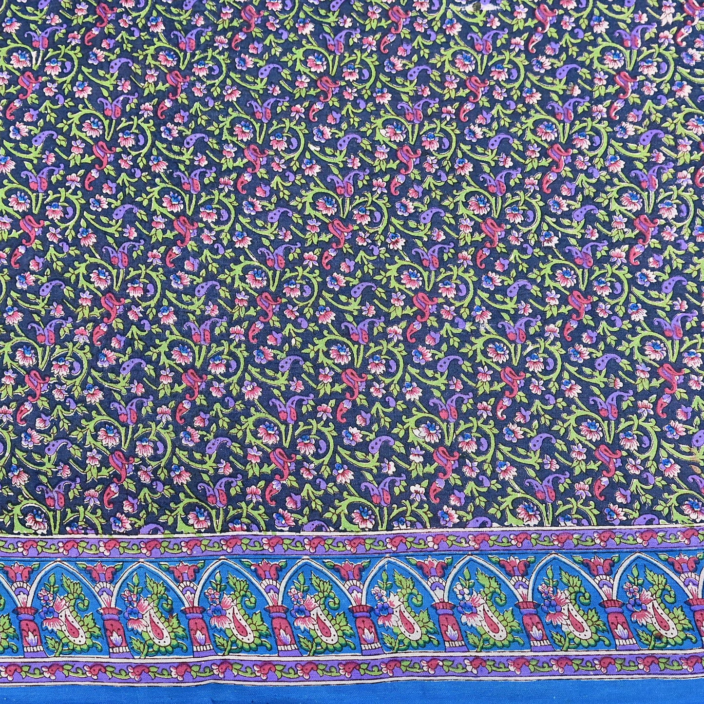 Indian Vintage Blue Sarees Pure Cotton Block Printed Sari 5yd Sewing Craft Fabric DressMaking Soft Crafting Quilting Upcycle