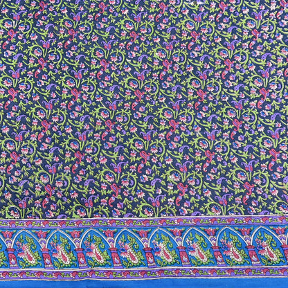 Indian Vintage Blue Sarees Pure Cotton Block Printed Sari 5yd Sewing Craft Fabric DressMaking Soft Crafting Quilting Upcycle